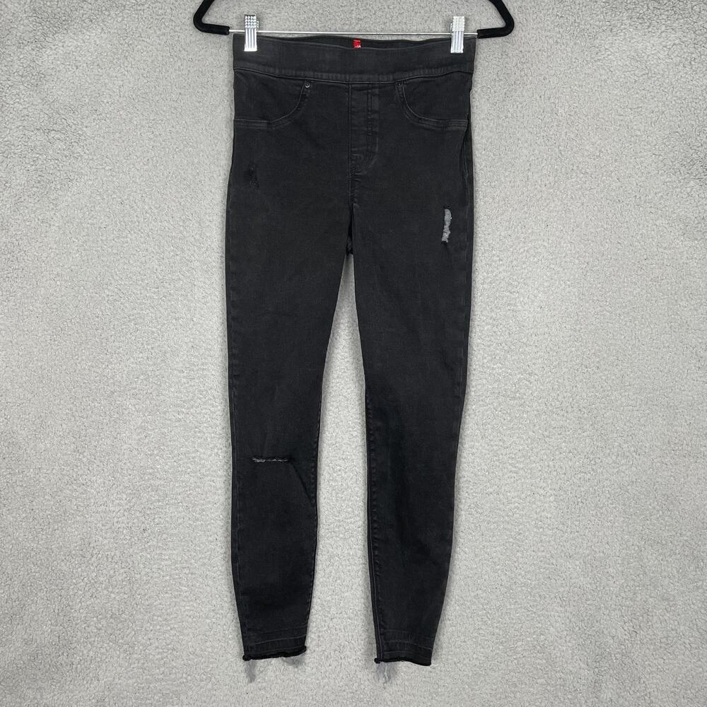 Spanx Jeggings Womens Small Black Distressed Skinny Pull On Jeans Pants S